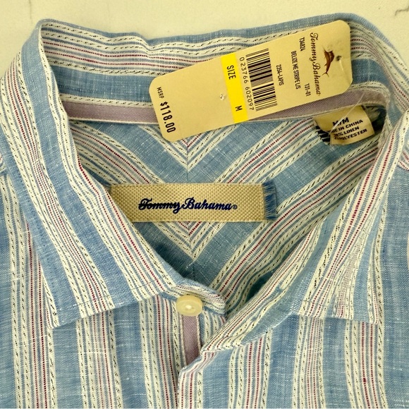 NWT Tommy Bahama BELIZE ME STRIPE Long Sleeve Linen Shirt – Size Medium - Picture 8 of 11